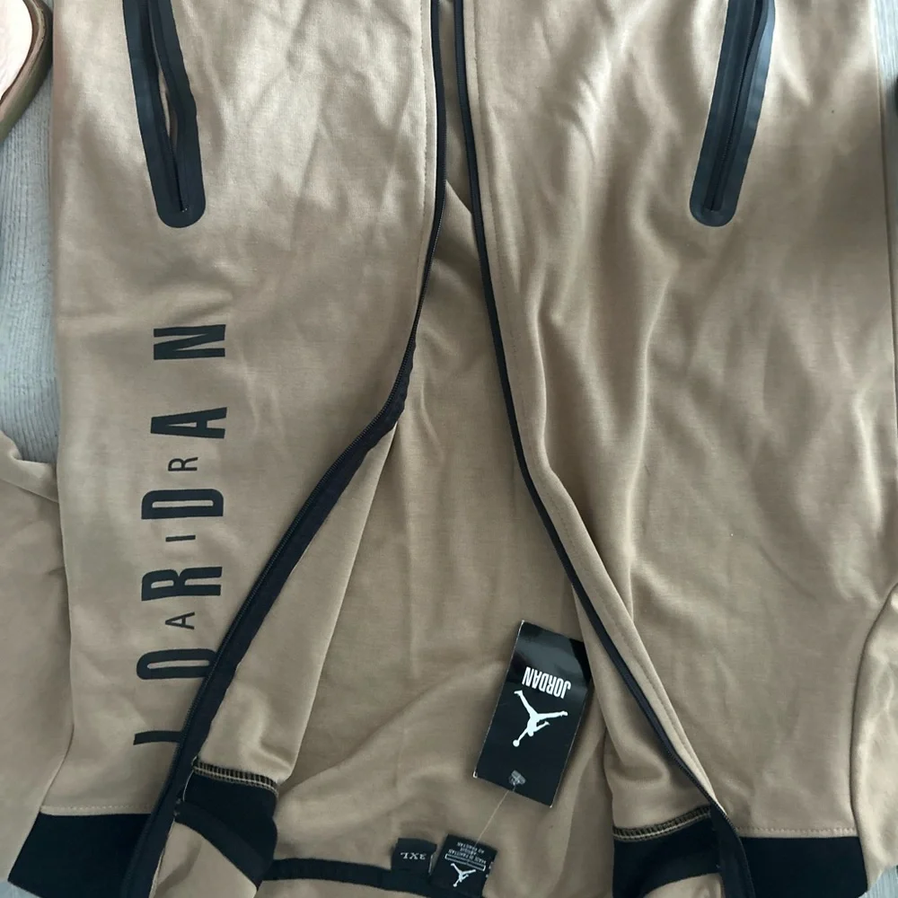 Jordan Short-Sleeve Track Jacket in Tan with Black Accents